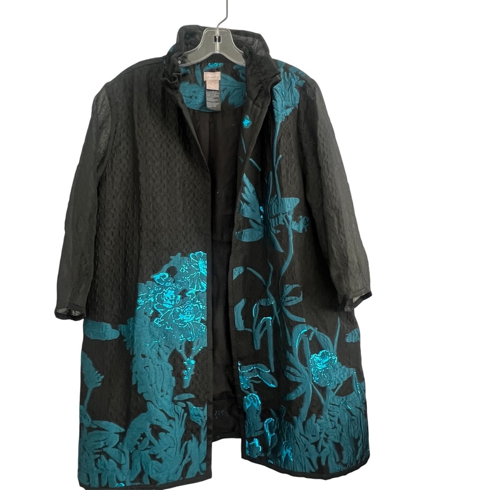 Chico's Black and Teal Floral Jacket